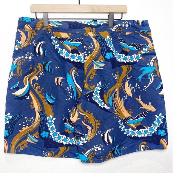 Patagonia Paradise Fish Glass Blue Minimalist Wavefarer Board Shorts Size 38 - Picture 3 of 7